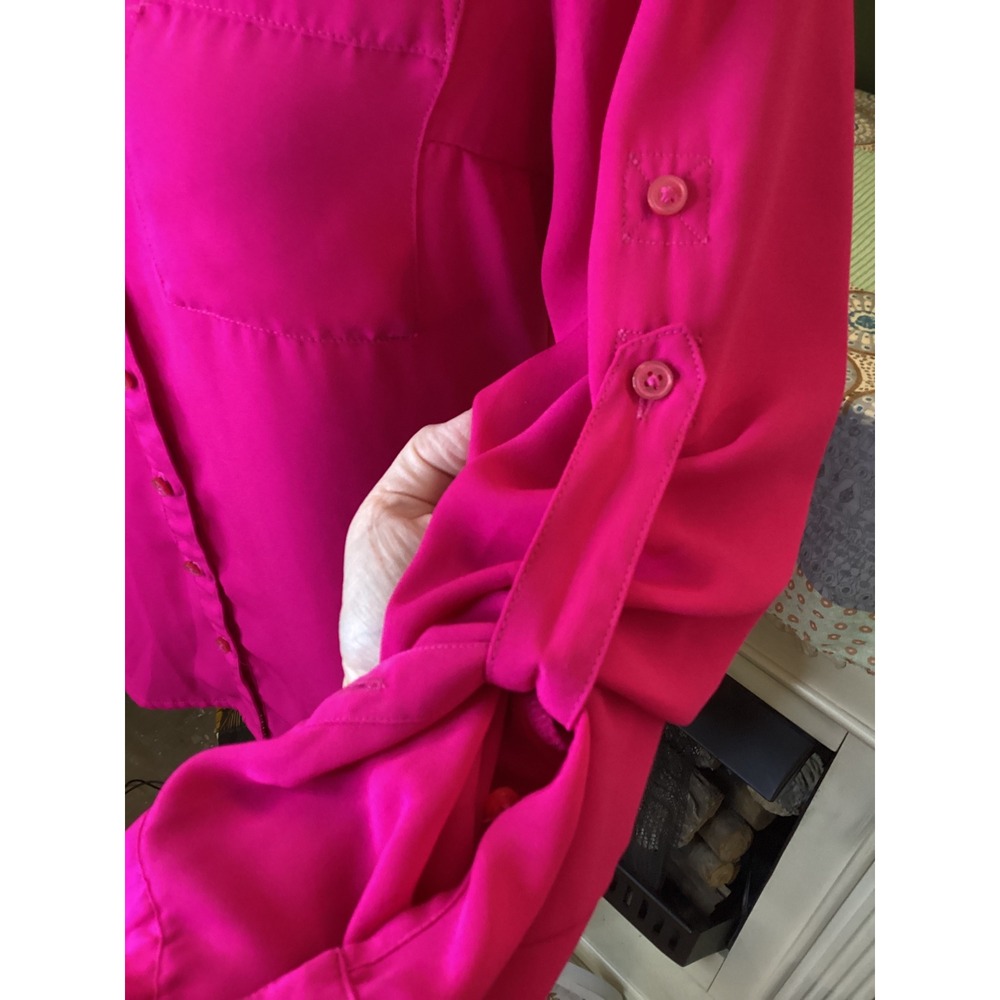 Express The Portofino Shirt Hot Pink Roll Tab Sleeve Button Down Blouse XS - Picture 2 of 5